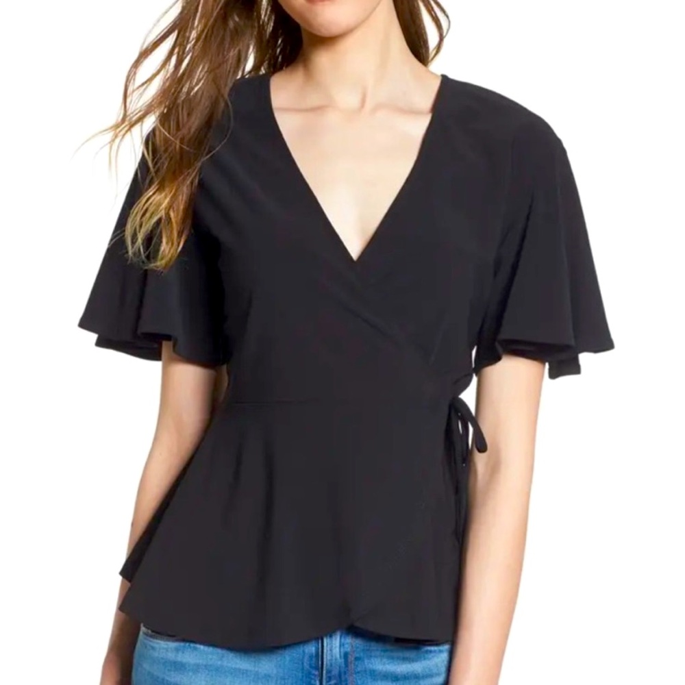 Nordstrom Black Wrap Peplum Top